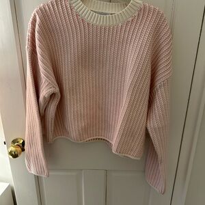 White + Warren Pink and Cream Knit Sweater